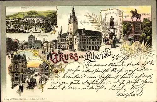 Litho Elberfeld Wuppertal in Nordrhein Westfalen, Rathaus, Neumarkt, Haardt, Döppersberg, Denkmal