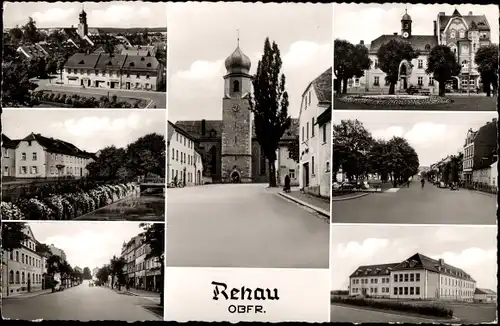 Ak Rehau im Fichtelgebirge Oberfranken, Teilansichten, Kirche, Straße