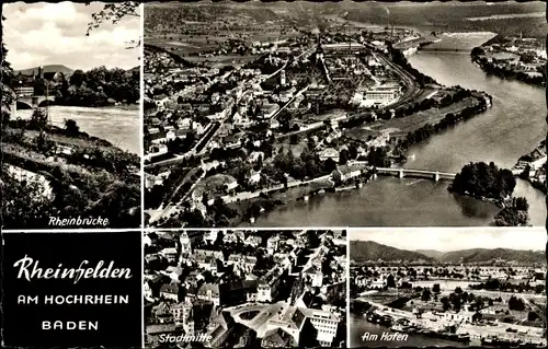 Ak Rheinfelden in Baden, Rheinbrücke, Hafen, Stadtmitte, Luftbild