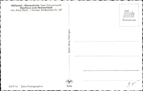 Ak Himmelreich Kirchzarten im Schwarzwald, Höllental, Gasthaus zum Himmelreich