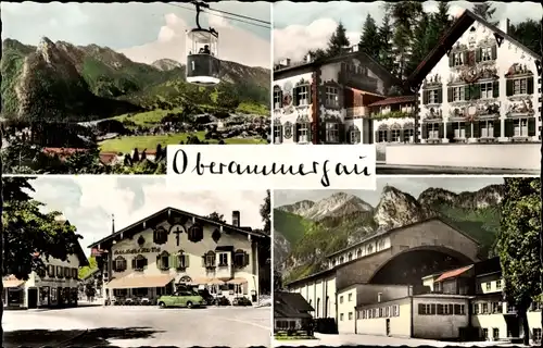 Ak Oberammergau in Oberbayern, Loberbergbahn, Hotel Alte Post, Passionsspielhaus