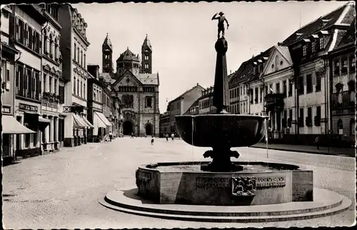 Ak Speyer am Rhein, Marktplatz, Brunnen