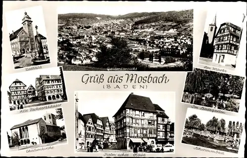 Ak Mosbach in Baden, Gesamtansicht, Rathaus, Stadtgarten, Kirche, Schwimmbad