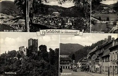 Ak Waldkirch im Breisgau Schwarzwald, Kastelburg, Marktplatz, Kandel, Stadtrainsee