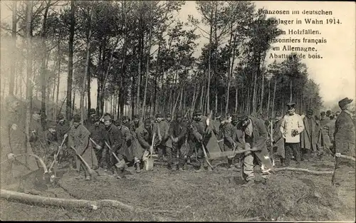 Ak Wahn Köln Nordrhein Westfalen, Gefangenlager 1914, Franzosen beim Holzfallen