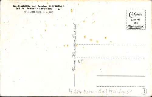 Ak Leopoldstal Horn Bad Meinberg im Kreis Lippe, Waldgaststätte Silbermühle