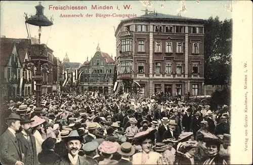 Ak Minden in Westfalen, Freischießen, Ausmarsch der Bürgerkompanie
