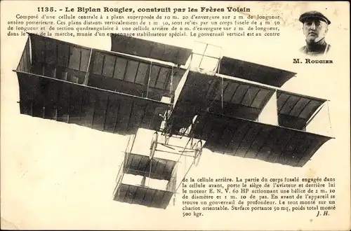 Ak Der Rougier-Doppeldecker, gebaut von den Voisin Brothers