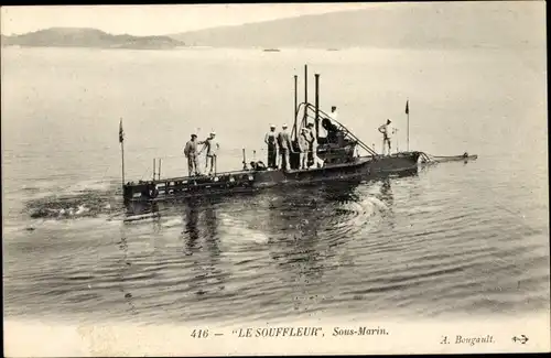 Ak Französisches U Boot, Le Souffleur, sous marin, Seeleute an Deck