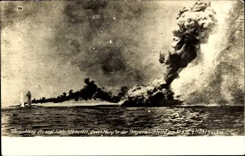 Ak Vernichtung des englischen Schlachtkreuzers Queen Mary, Skaggerakschlacht 1916