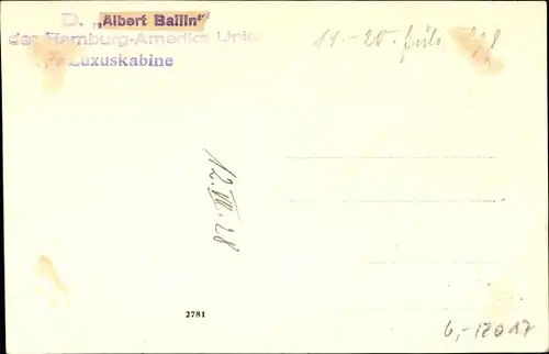 Foto Ak Dampfer Albert Ballin, Hamburg Amerika Linie, Luxuskabine, Innenansicht