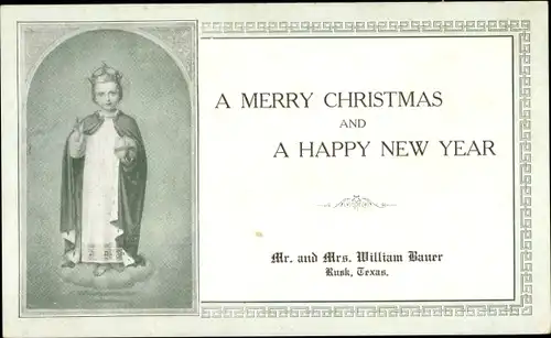 Ak Glückwunsch Weihnachten und Neujahr, William Bauer, Rusk, Texas USA