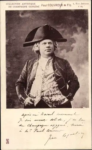 Ak Schauspieler Jean Coquelin, Portrait, Reklame, Champagner Paul Couvreur