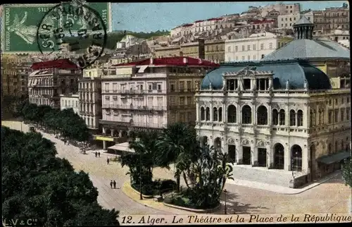 Ak Algier Algier Algerier, Das Theater und der Place de la République