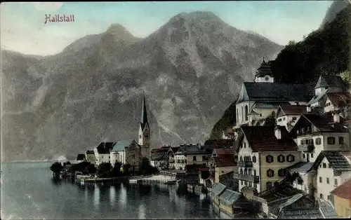 Ak Hallstatt im Salzkammergut Oberösterreich, Teilansicht, Kirche