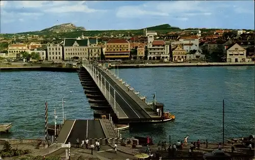 Ak Willemstad Curaçao Niederländische Antillen Karibik, Pontonbrücke