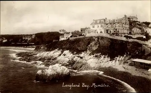 Ak Mumbles Wales, Langland Bay, Küste, Uferpromenade