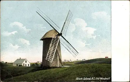 Ak Portland Maine USA, Block Island, alte Windmühle