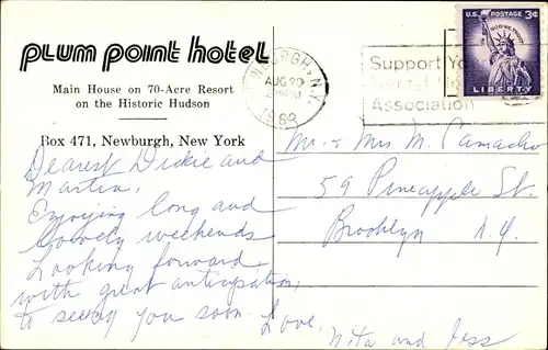 Ak Newburgh New York USA, Plum Point Hotel