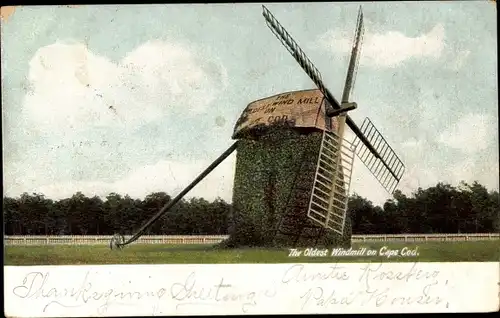 Ak Cape Cod Massachusetts USA, älteste Windmühle