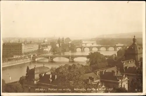 Ak Praha Prag Tschechien, Stadtpanorama mit den drei Brücken