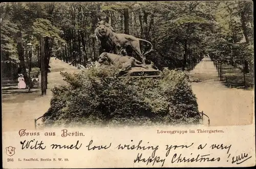 Ak Berlin Tiergarten, Löwengruppe, Denkmal