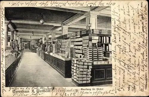 Ak Warenhaus A. Wertheim, Abteilung für Bücher