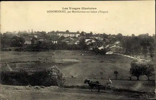 Ak Godoncourt Vosges, Panorama vom Ort, Pferdefuhre