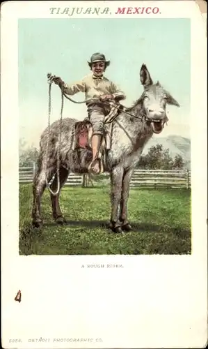 Ak Tiajuana Tijuana Mexiko, Junge mit Lasso auf einem Esel