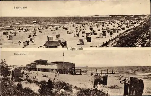 Ak Ustka Stolpmünde Pommern, Badestrand, Badeanstalt