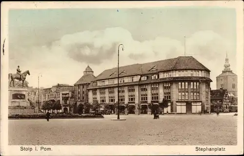 Ak Słupsk Stolp Pommern, Stephanplatz, Denkmal