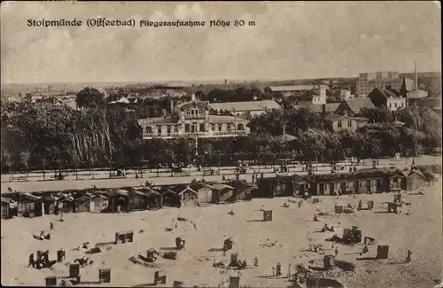 Ak Ustka Ostseebad Stolpmünde Pommern, Strand, Fliegeraufnahme