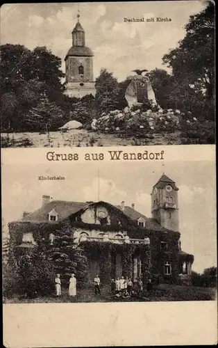 Ak Wansdorf Schönwalde Glien Havelland, Denkmal, Kirche, Kinderheim