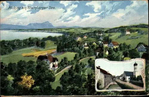 Ak Pöcking am Starnberger See Oberbayern, Panorama, Teilansicht