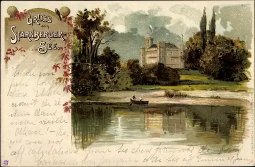 Litho Berg am Starnberger See Oberbayern, Schloss Berg