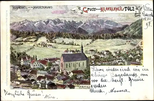 Künstler Ak Bad Tölz in Oberbayern, Krankenheil, Benediktenwand