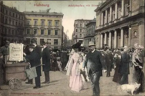 Ak Hamburg, Adolphsplatz, Börse, Passanten, Zeitungsverkäufer