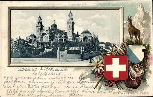 Präge Wappen Passepartout Ak Zürich Stadt Schweiz, Tonhalle