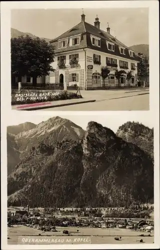 Foto Ak Oberammergau in Oberbayern, Gaststätte Bayr. Hof, Panorama mit Kofel