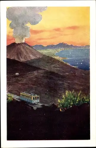 Künstler Ak Napoli Neapel Campania, Vesuv, Standseilbahn