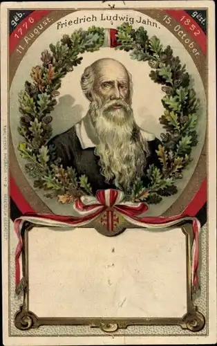 Präge Litho Turnvater Friedrich Ludwig Jahn, Portrait, Eichenkranz