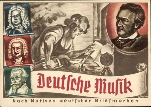 Künstler Ak Deutsche Musik, Motive deutscher Briefmarken, Olympia Postwertzeichen Ausstellung 1936