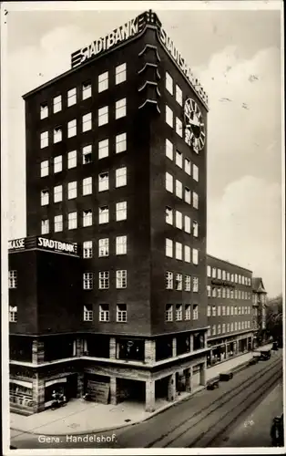 Ak Gera in Thüringen, Hochhaus Handelshof, Stadtbank, Stadtsparkasse