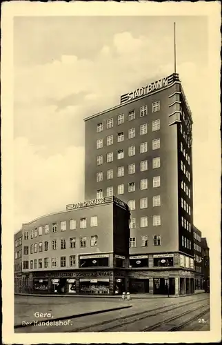 Ak Gera, Hochhaus Handelshof, Stadtbank, Stadtsparkasse