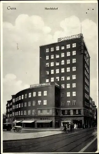 Ak Gera in Thüringen, Hochhaus Handelshof, Stadtsparkasse, Stadtbank