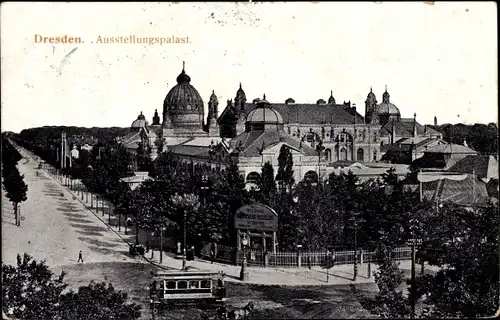 Ak Dresden Altstadt, Ausstellungspalast, Straßenbahn