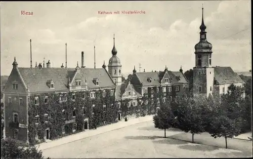 Ak Riesa an der Elbe Sachsen, Rathaus und Klosterkirche