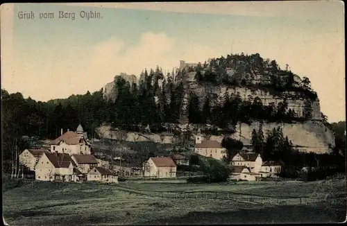 Ak Oybin in der Oberlausitz, Berg, Ortsansicht, Kirche