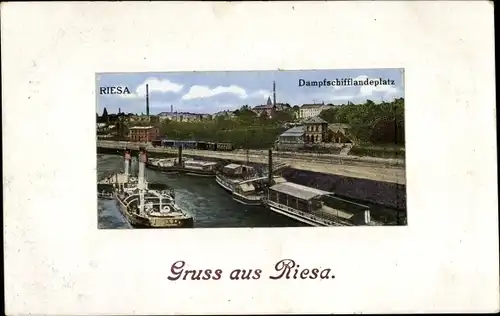 Ak Riesa an der Elbe Sachsen, Dampfschifflandeplatz