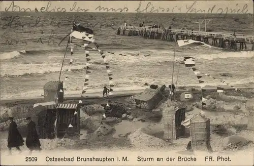 Ak Ostseebad Brunshaupten Kühlungsborn, Sturm an der Brücke